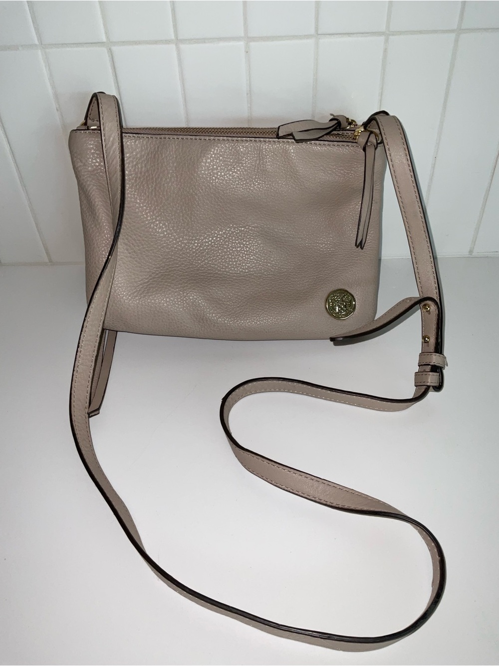 Vince Camuto Pebbled Leather Crossbody in Taupe